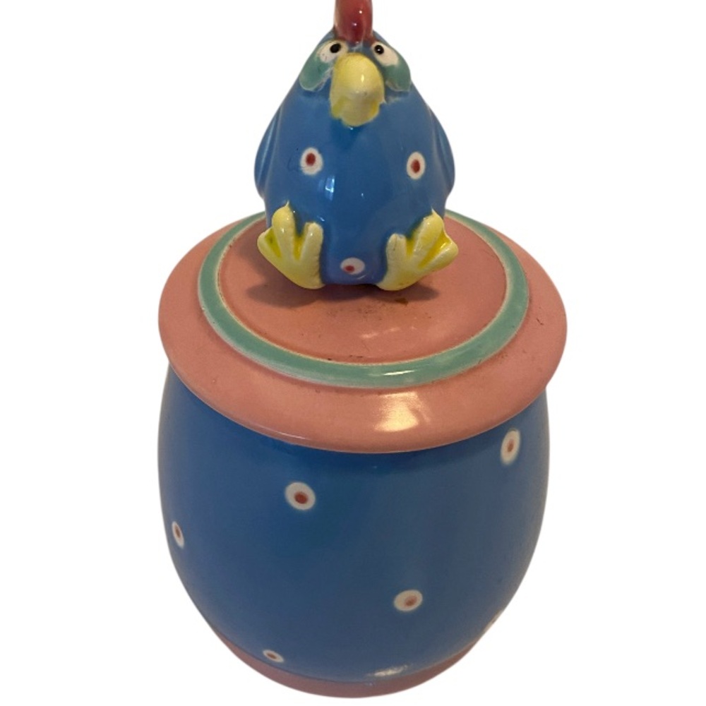 Vintage 1985’ Ceramic Jar with Pink Lid and Bird